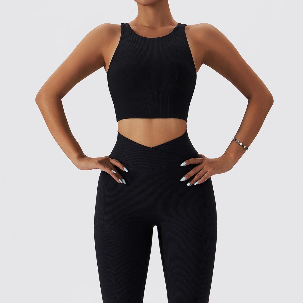 Workout Outfits Sets for Women 4 piece Seamless Backless Tank