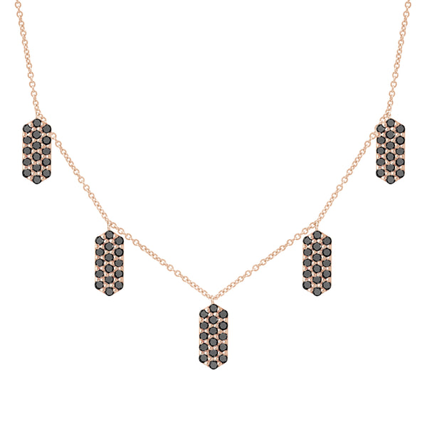Black Diamond Five Marquis Charm Necklace | Rose Gold