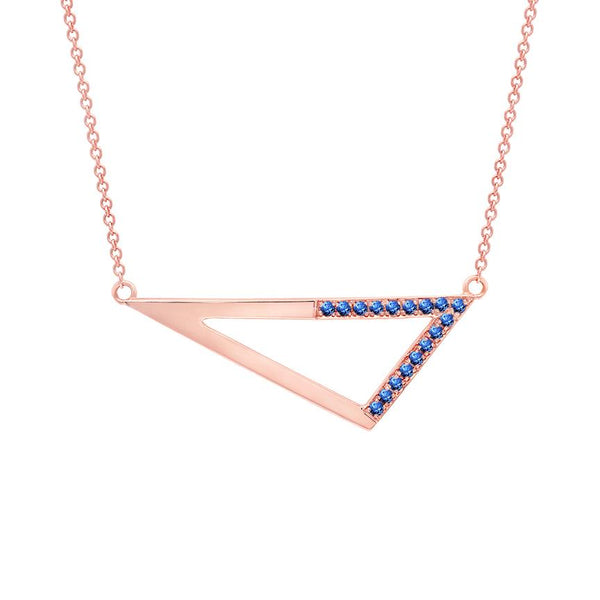 Medium Half Blue Sapphire Triangle Necklace | Rose Gold