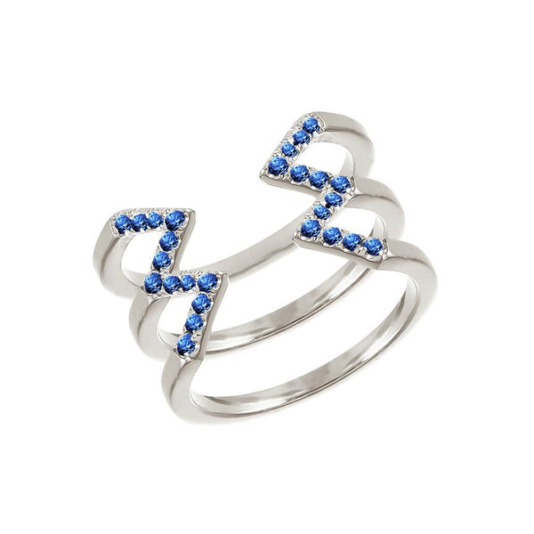 Blue Sapphire Stacked Dagger Ring | White Gold