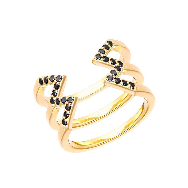 Black Diamond Stacked Dagger Ring | Yellow Gold