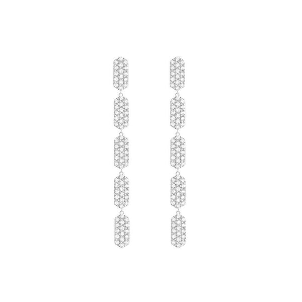 5 Tiered All Diamond Marquis Earrings | White Gold