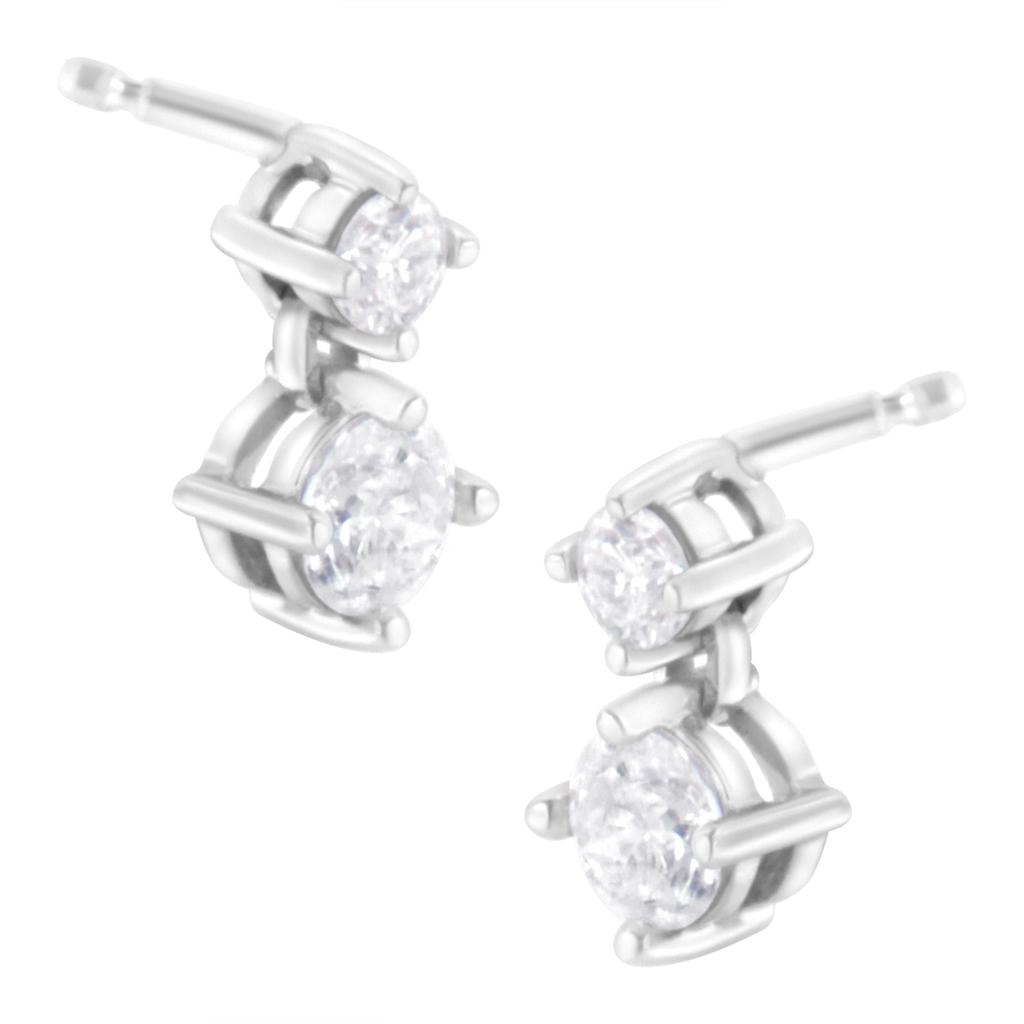 14K White Gold 1 cttw Double Diamond Stud Earrings (H-I Clarity, SI2-I1 Color)