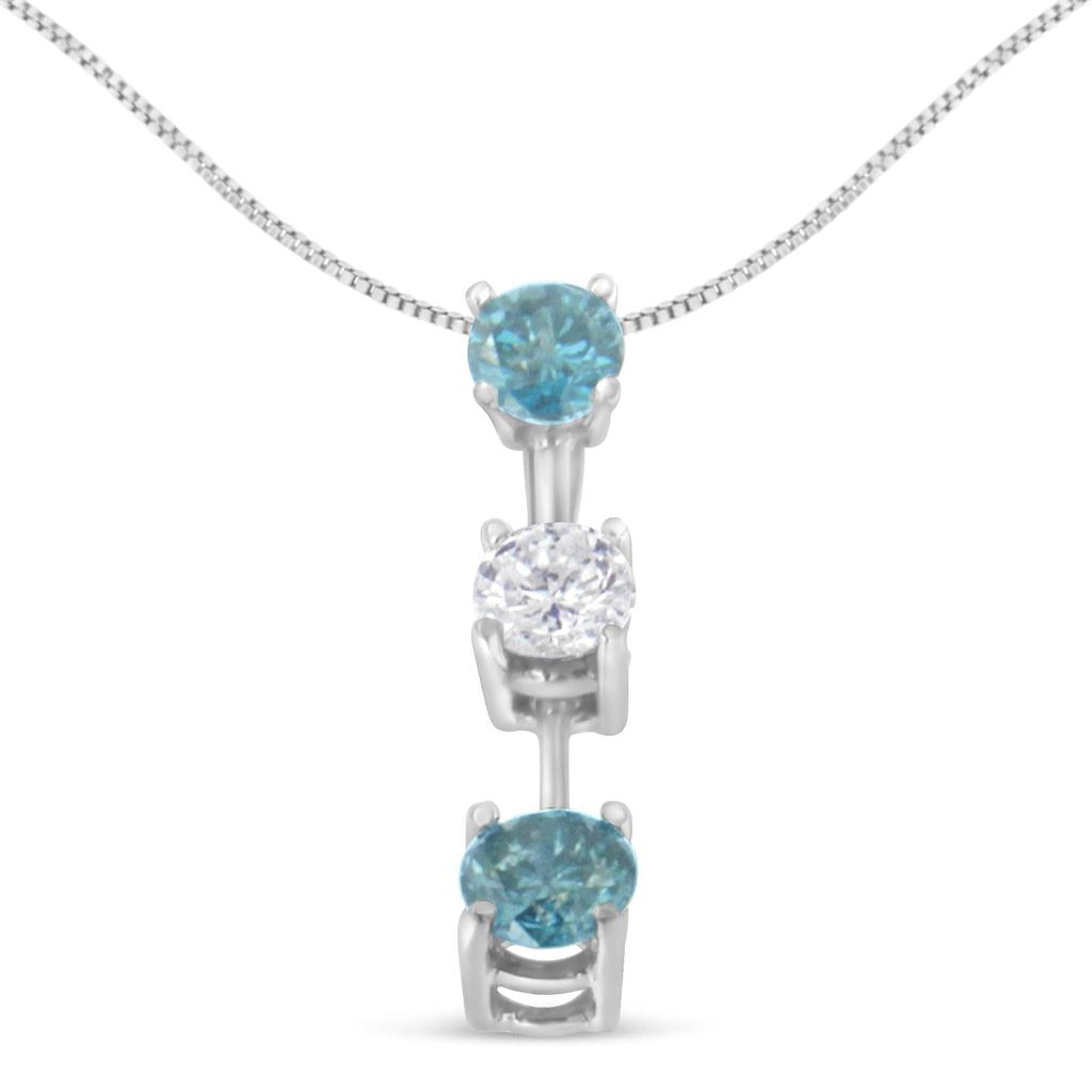 14K White Gold 1 1/3 cttw White and Treated Blue Diamond Pendant Necklace (H-I, SI2-I1)
