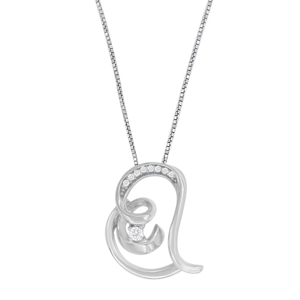 10K White Gold Diamond Accented Espira Open Spiral Twist Heart 'Rings of Love' 18" Pendant Necklace (J-K Color, I2-I3 Clarity)