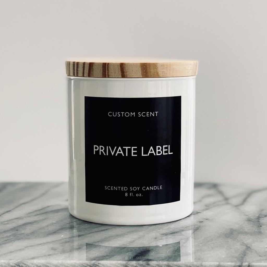 Private Label Custom Scented Candles White Glass Wood Lid