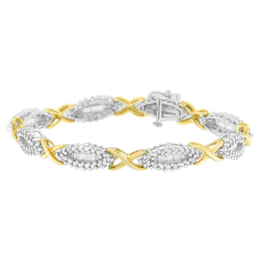 10K Two-Toned Round and Baguette-cut Diamond Bracelet (3 cttw, H-I Color, I2-I3 Clarity)