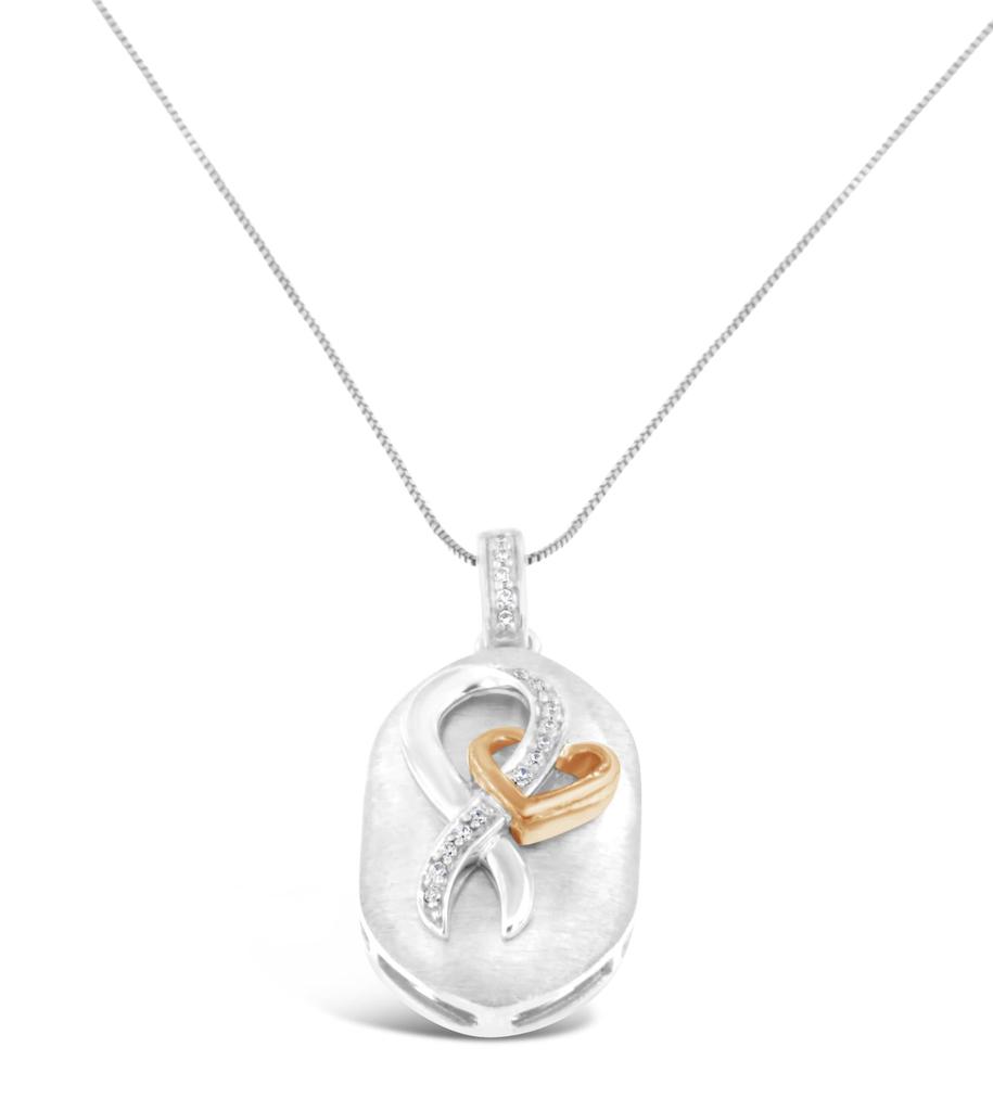 10k Rose Gold and Sterling Silver 1/10ct TDW Round Cut Diamond Interlocked Heart and Ribbon Pendant Necklace (H-I, I1-I2)