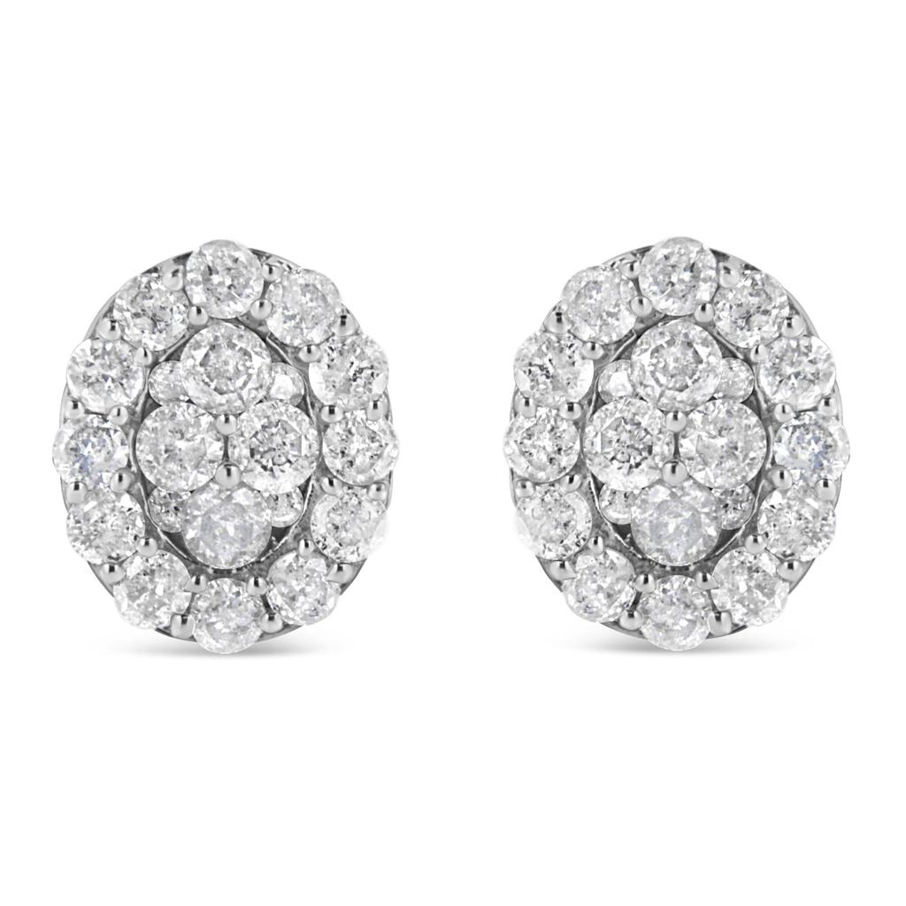 .925 Sterling Silver 1 1/2 Cttw Round-Cut Diamond Oval Shaped Stud Earrings (I-J Color, I3 Clarity)
