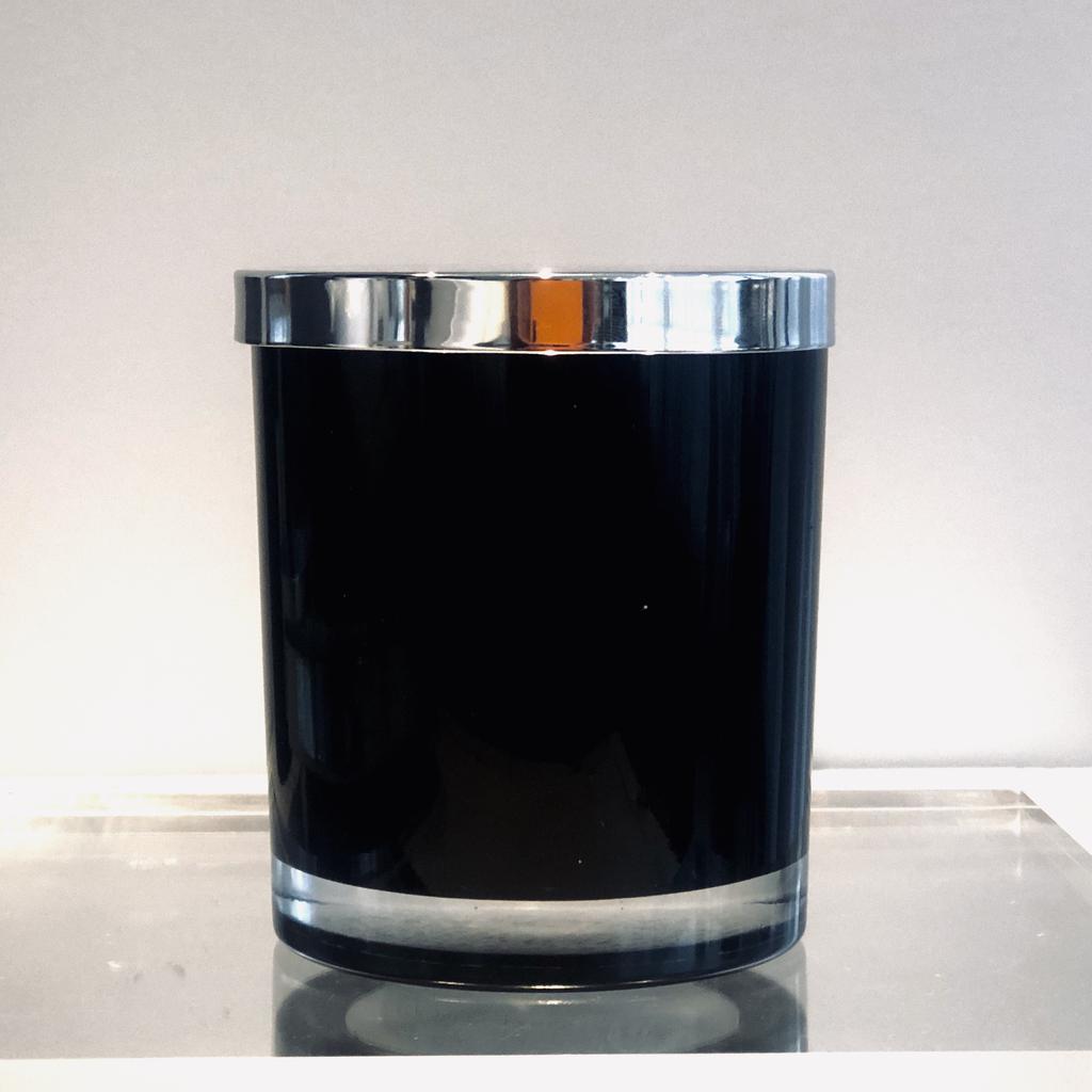 Private Label Large Minimalist Candle Black Glass/Silver Lid