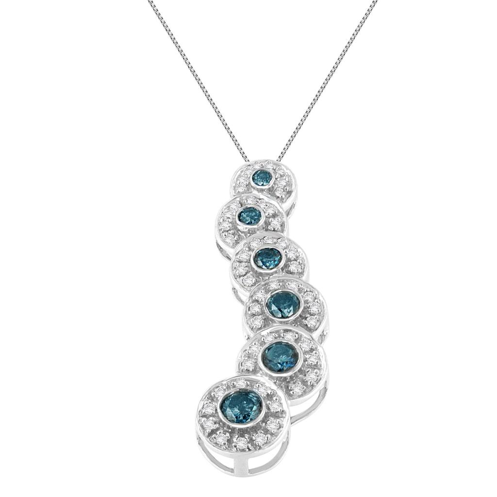 14K White Gold Round Cut And Blue Treated Diamond Pendant Necklace (1.00 cttw, H-I Color, I1-I2 Clarity)