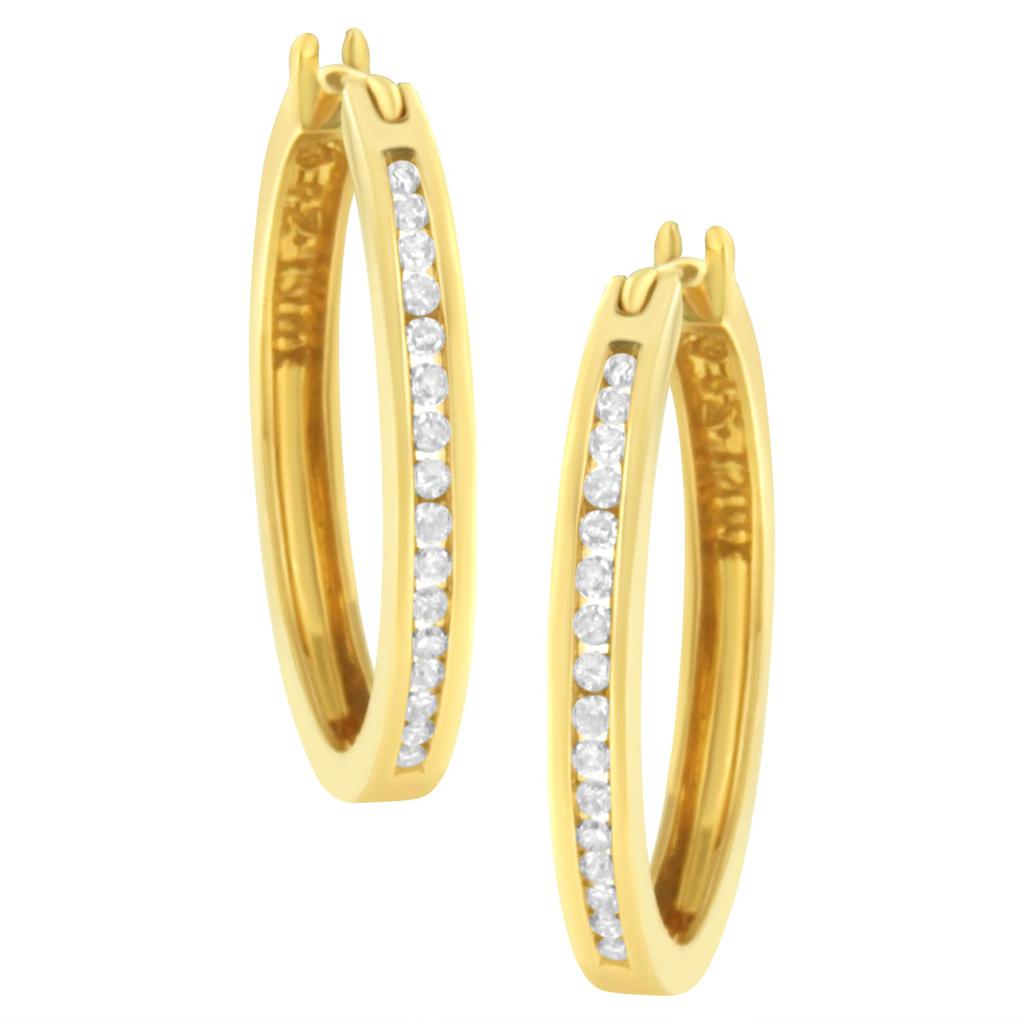 10K Yellow Gold 1/4 cttw Channel Set Diamond Hoop Earrings (I-J Clarity, I2-I3 Color)