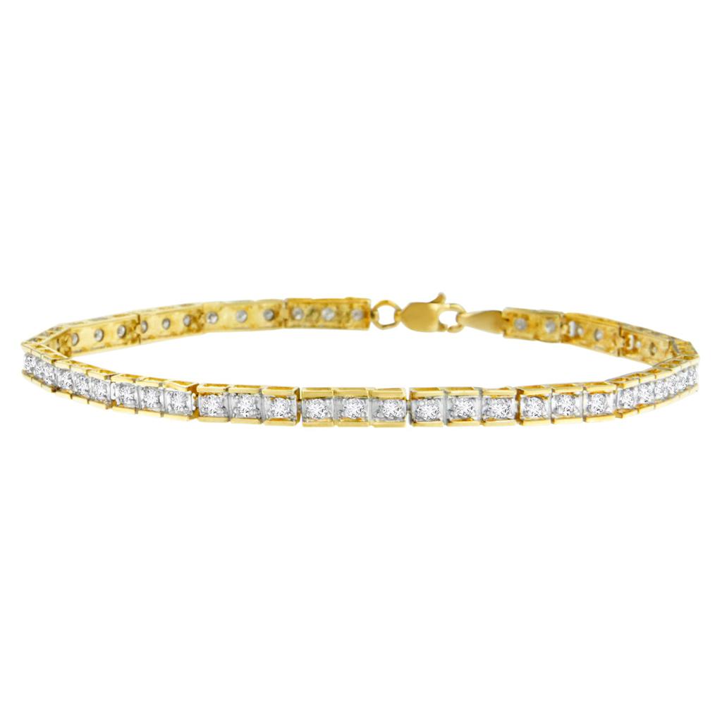 14K Yellow Gold Round-Cut Diamond Square Link Bracelet (1.00 cttw, H-I Color, I2-I3 Clarity)