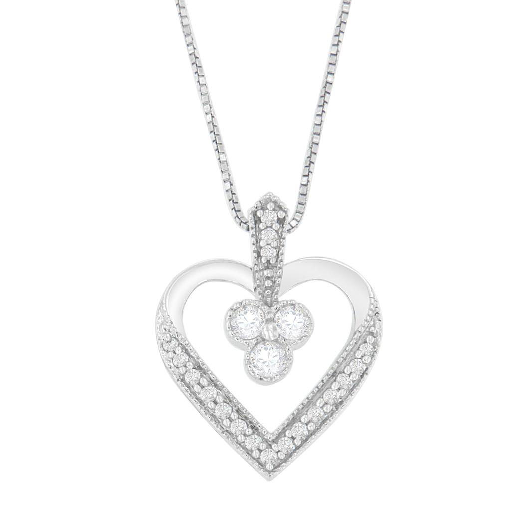 14K White Gold Princess Cut Diamond Forever Love Heart Pendant Necklace (0.30 cttw, H-I Color, SI2-I1 Clarity)