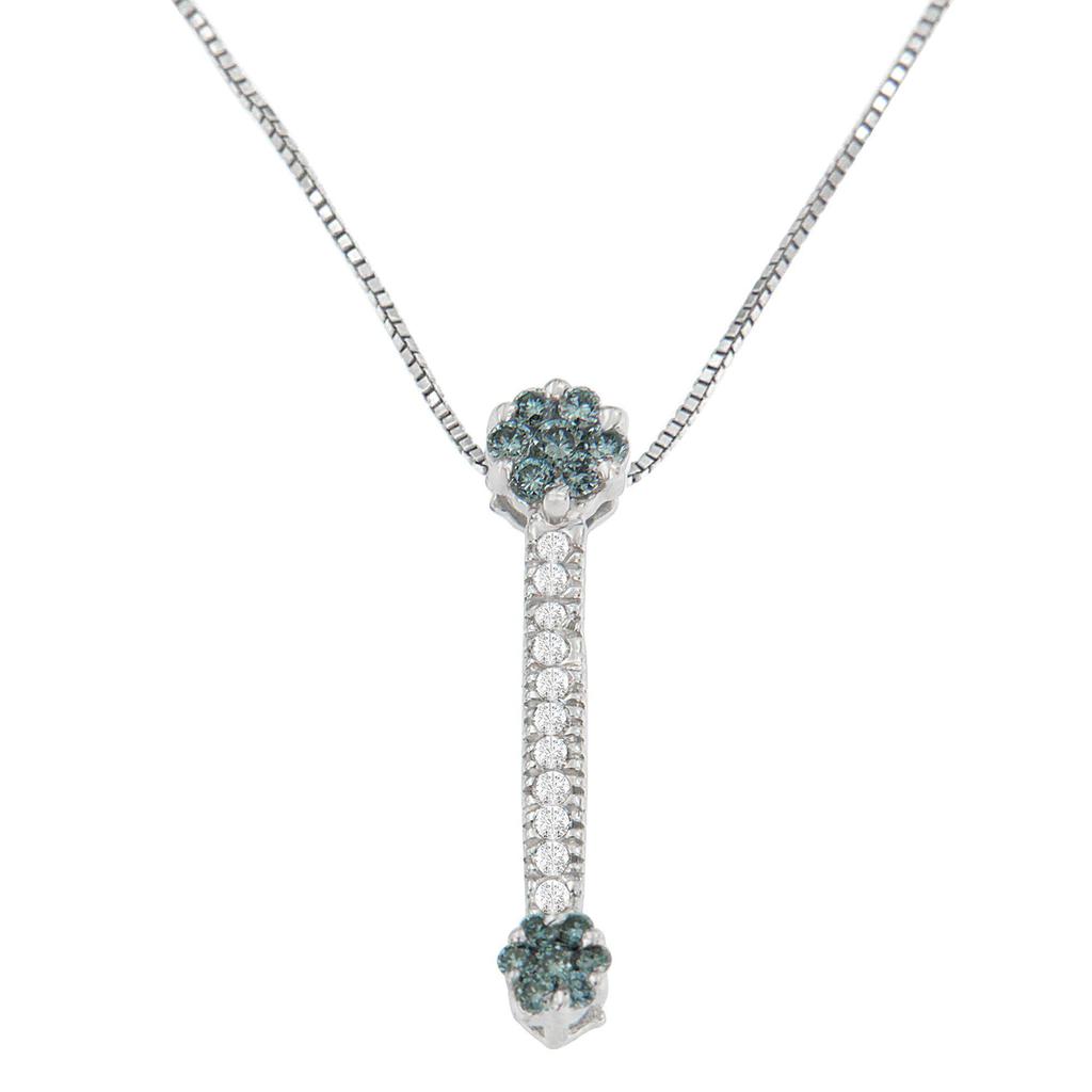 14K White Gold 1/5 cttw Treated Blue Round Cut Diamond Drop Pendant Necklace (H-I, I1-I2)
