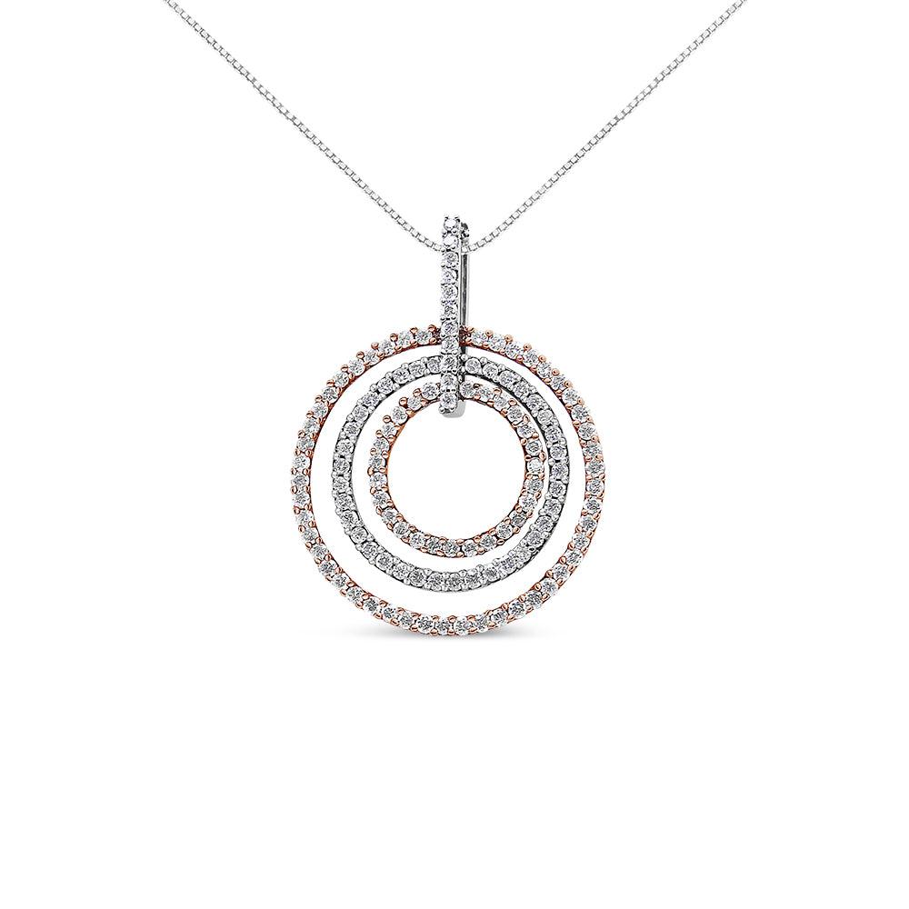 Two-Tone 14K Gold 1 cttw Round Cut Diamond Circle Loop Pendant Necklace (H-I, SI2-I1)