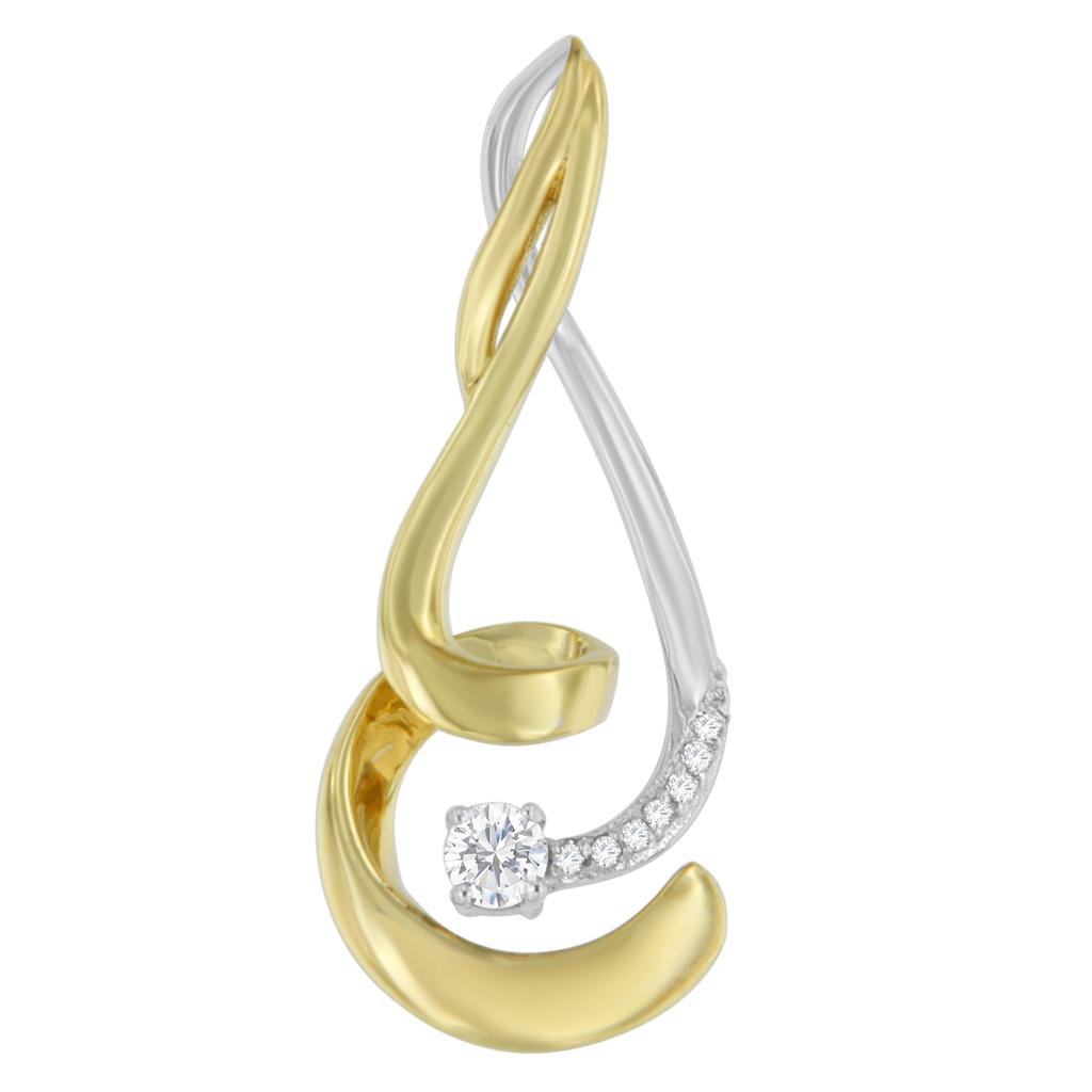 Espira 10K Two-Tone Gold 1/10 cttw Round Cut Diamond Swirl Pendant Necklace (I-J, I2-I3)