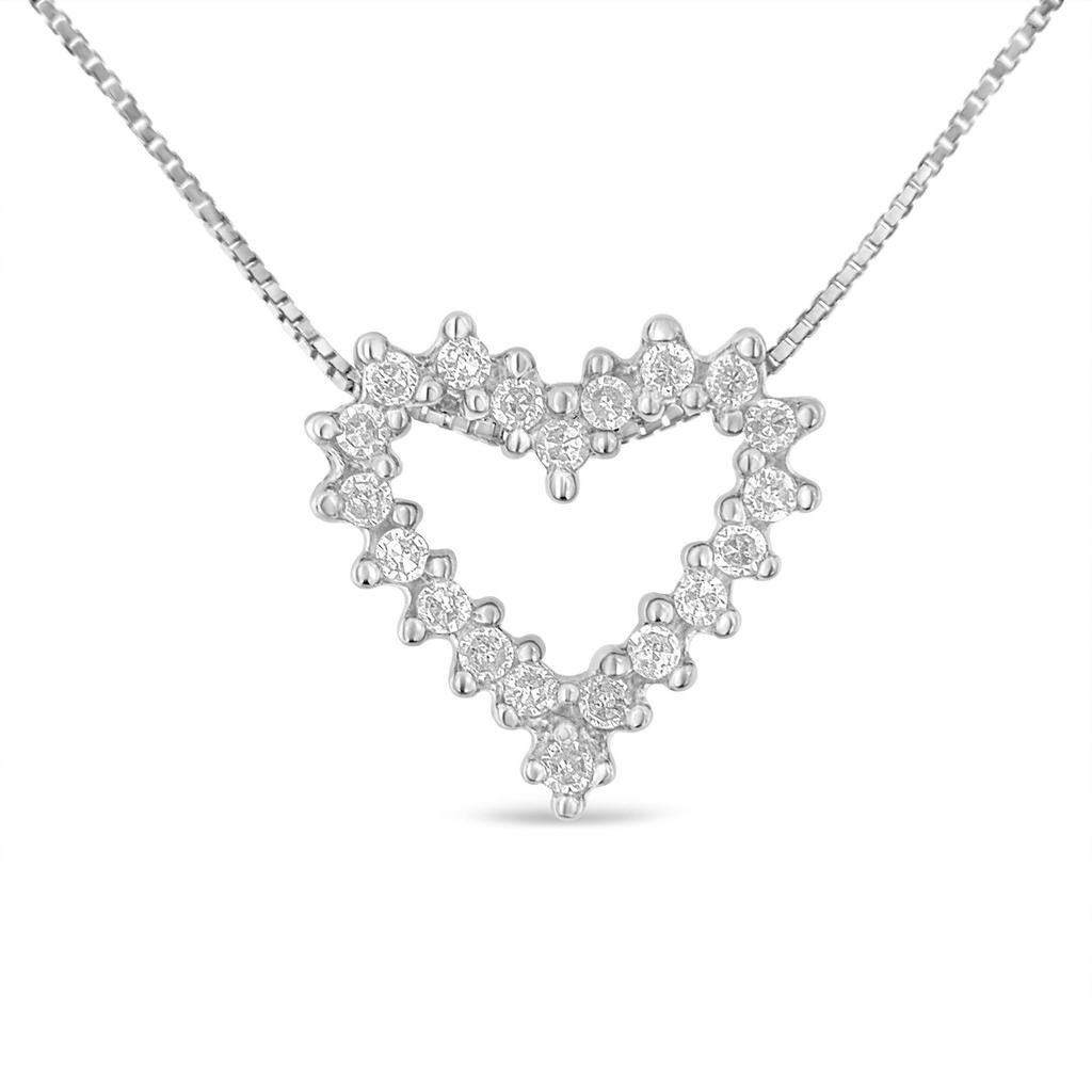 14K White Gold Round Cut Diamond Shimmering Love Heart Pendant Necklace (0.20 cttw, H-I Color, SI2-I1 Clarity)