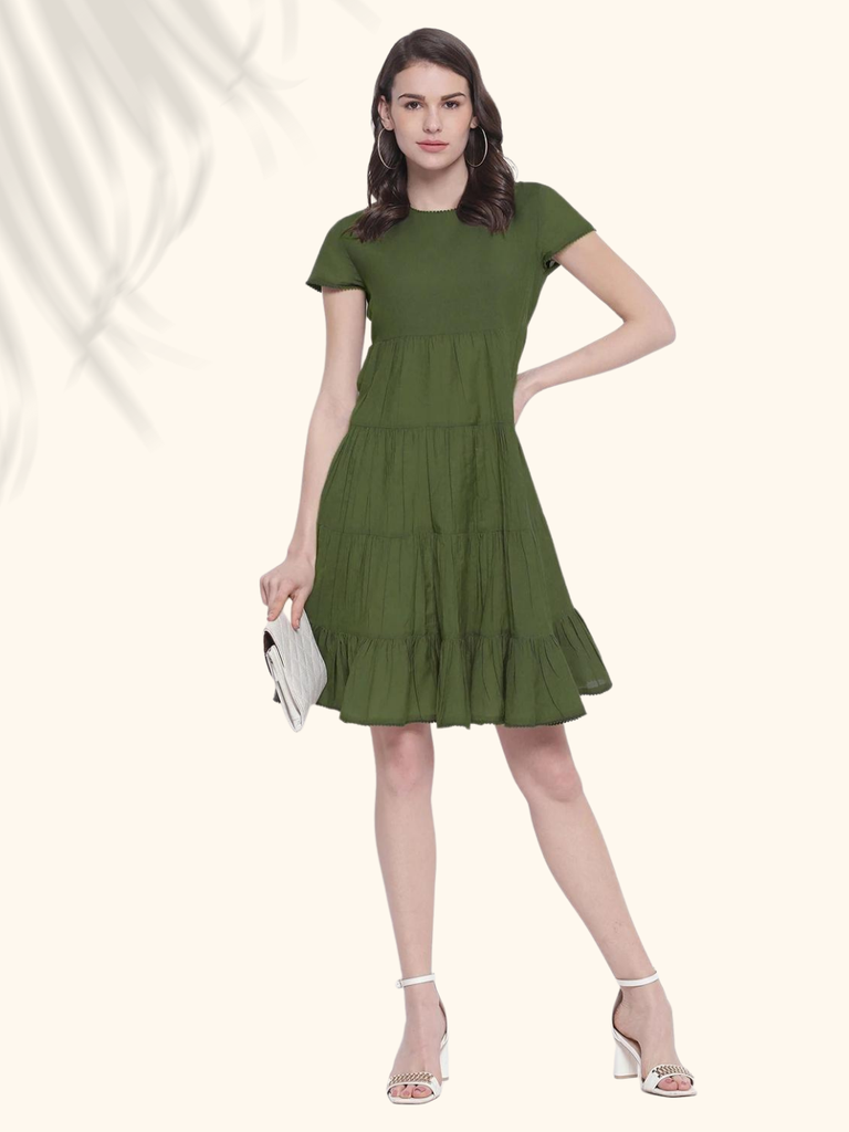 Olive Cotton Short Dress