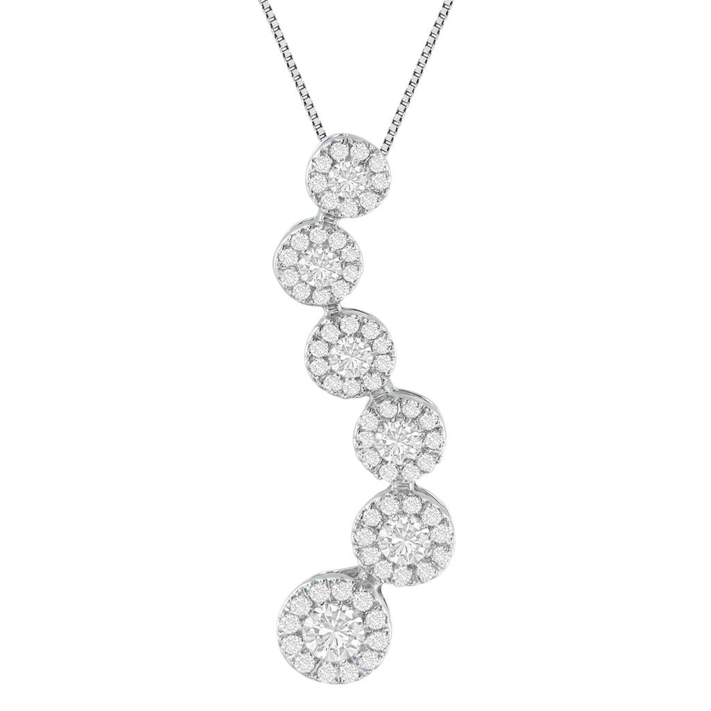 14K White Gold Round Cut Diamond Journey Circle Pendant Necklace (1.00 cttw, H-I Color, I1-I2 Clarity)