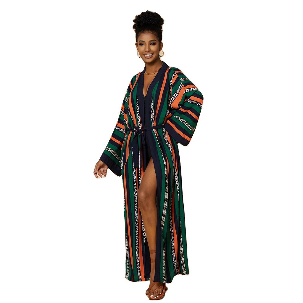 2023 new printing styles beach wear women long kimono with belt plus sizes rayon kimonos holidays  loose cardigan