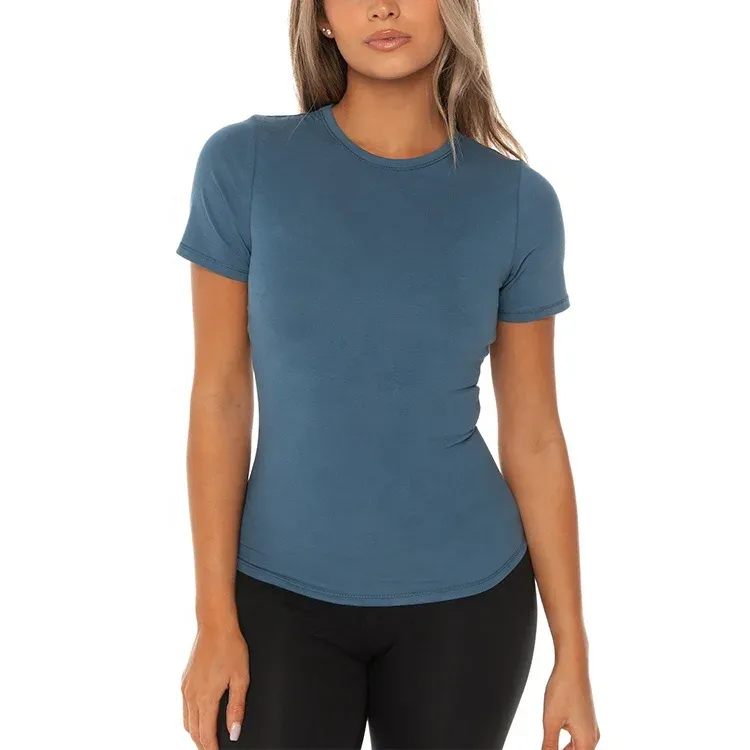 wholesale custom blank t-shirt women plain t shirt casual tshirt women t-shirts acid wash fitted t-shirt for women