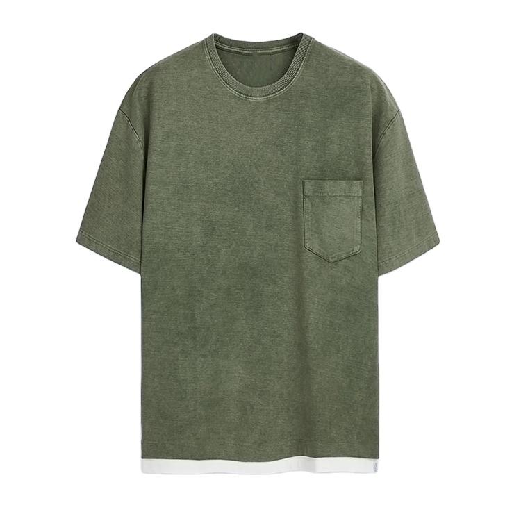 Wholesale men vintage garment dyed washed cotton short sleeve pocket t shirt