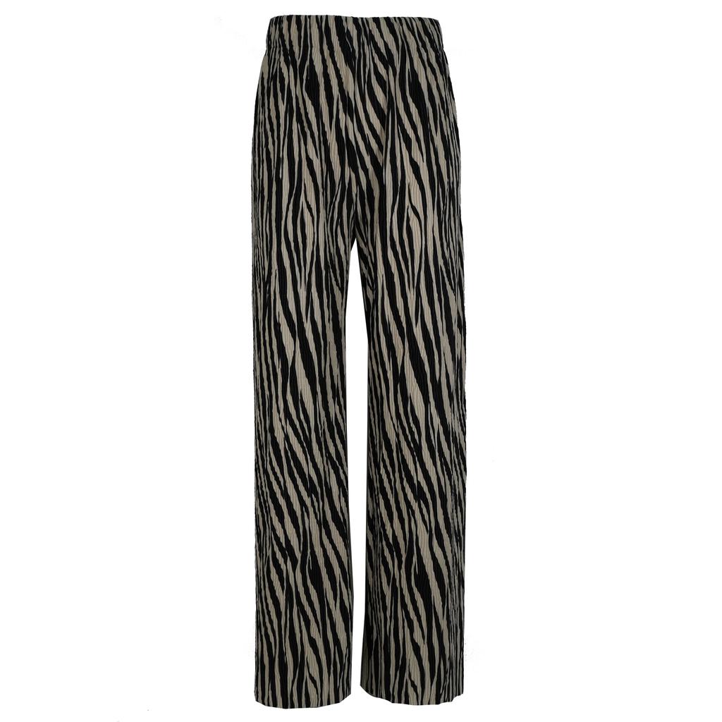 Custom Fashion Korean Ladies Pleated Straight Leg Pants Wholesale Women Pleated Pants Zebra Print