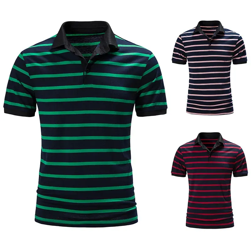 Polyester Cotton Striped Polo Men's Golf Shirts