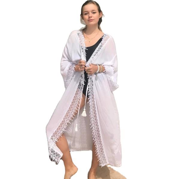 2023 Plus Size  Embroidered Kimono Wrap Dress swim dress Breathable Women Patchwork kimono Cardigan Long Sleeve Maxi