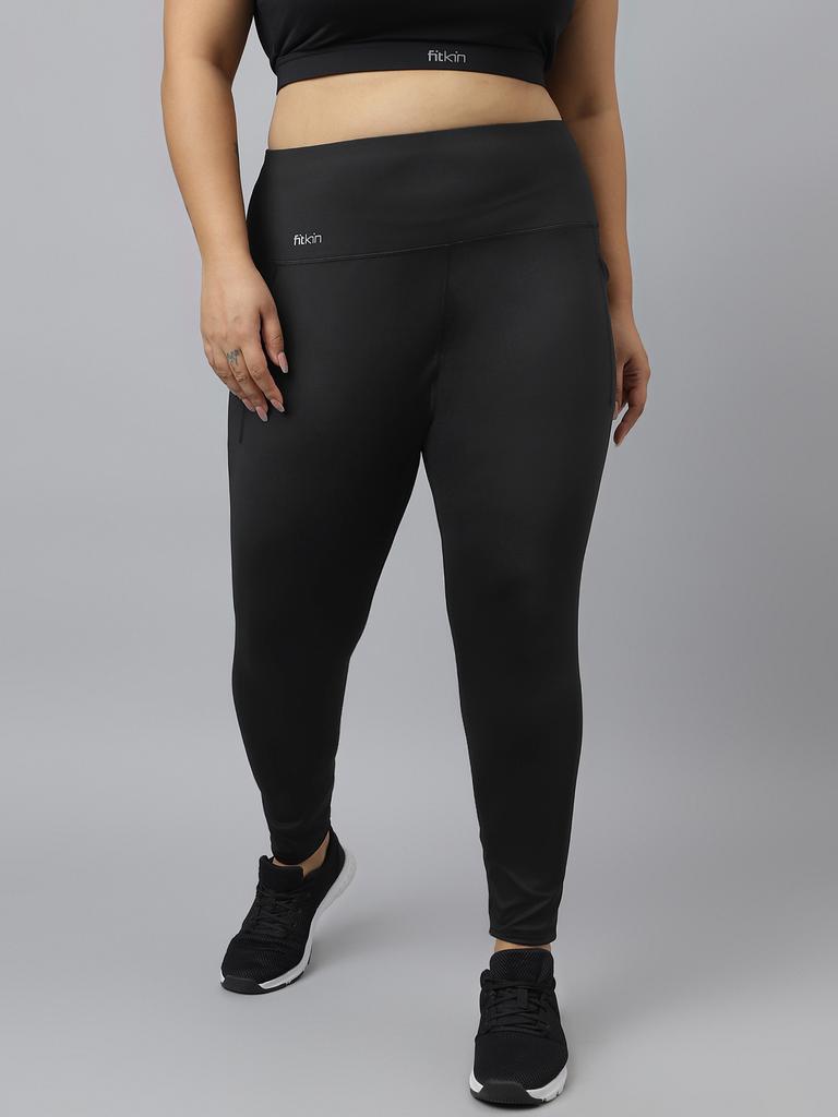 Fitkin Plus Size Black Super Soft High Waist Ultimate Core Tights