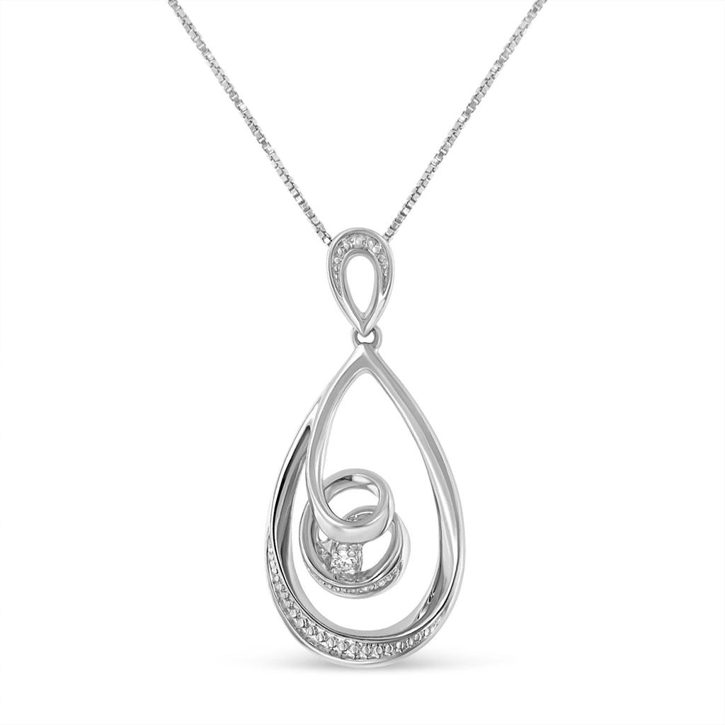 Espira .925 Sterling Silver 1/25 cttw Diamond Accent Tear Drop Swirl Pendant Necklace (H-I, I2-I3)