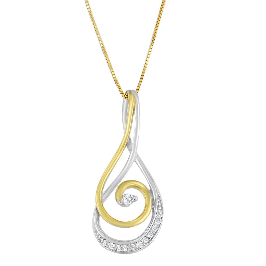 Espira 10K Two-Tone Gold Round Cut Diamond Sparkling Spiral Pendant Necklace (1/6 cttw, J-K Color, I2-I3 Clarity)