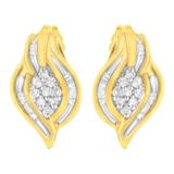 10K Yellow Gold 1/3 cttw Round-Cut Diamond Cluster and Swirl Stud Earrings (J-K Clarity, I2-I3 Color)