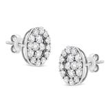 .925 Sterling Silver 1 1/2 Cttw Round-Cut Diamond Oval Shaped Stud Earrings (I-J Color, I3 Clarity)