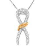 Two-Tone 10K Yellow Gold over .925 Sterling Silver 1/6 Cttw Diamond Embellished Awareness Ribbon Pendant Necklace (H-I Color, I2-I3 Clarity)