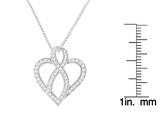 Sterling Silver Round Cut Diamond Ribbon-Embellished Heart Pendant Necklace (1/4 cttw, H-I Color, SI2-I1 Clarity)
