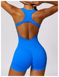 Tight Fit Backless Yoga Bodysuit Women Hip Lifting Quick Dry Shorts Jumpsuit