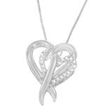 Sterling Silver Round Cut Diamond Wrapped in Love Heart Pendant Necklace (0.10 cttw, I-J Color, I2-I3 Clarity)
