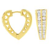 14K Yellow and White Gold 1.0 Cttw Channel Set Round and Baguette Diamond Multi Row Huggy Hoop Earrings (I-J Color, I2-I3 Clarity)