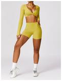 Brushed Yoga Suit Sexy Outer Wear Tight Exercise Suit Quick Dry Running Fitness Long Sleeve Top Shorts Set