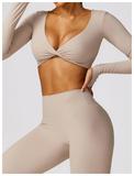 Brushed Yoga Suit Outer Wear Tight Exercise Suit Quick Dry Running Fitness Long Sleeve Top Leggings Set
