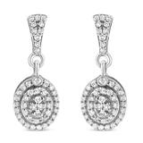 .925 Sterling Silver 1.0 Cttw Diamond Cluster Oval Shape Drop and Dangle Earrings (I-J Color, I3 Clarity)
