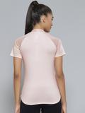 Women Pink Collar Raglan Sleeves T-shirt