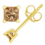 14K Yellow Gold 0.40 Cttw Princess-Cut Square Champagne Diamond Stud Earrings (Natural Color, I2-I3 Clarity)