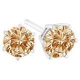 14K White Gold 1/5 Cttw Round Brilliant-Cut Champagne Diamond 6-Prong Tiffany-Style Stud Earrings (Natural Color, I2-I3 Clarity)