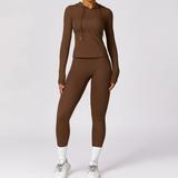 Quick Drying Nude Tight Long Sleeve Yoga Suit Winter Outdoor Running Fitness Hoodie Leggings Set