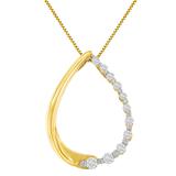 10K Yellow Gold 1/10 cttw Round Cut Diamond Tear Drop Pendant Necklace (H-I, I1-I2)