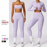 Quick Drying Nude Tight Long Sleeve Yoga Suit Winter Outdoor Running Fitness Hoodie Leggings Set