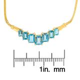 14K Yellow Gold 10.0 Cttw Emerald-Cut Blue Topaz 7-Gemstone Chevron Fashion Pendant Necklace on 18" Herringbone Chain
